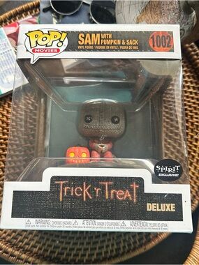 Funko Sam Trick ‘r Treat Deluxe Pop! Figure in Brown with Orange Pumpkin New Box